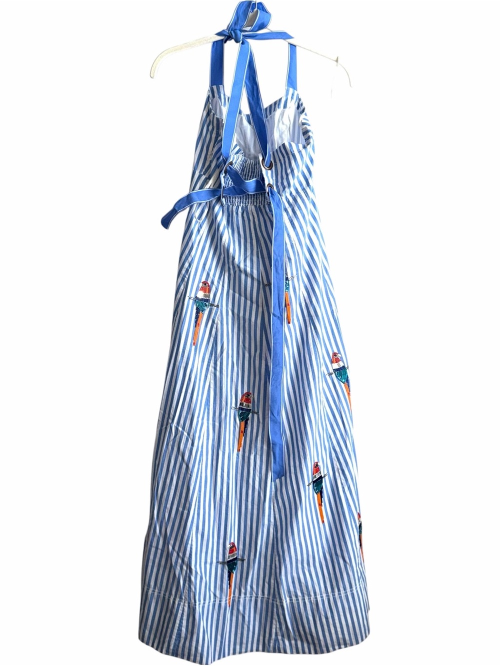 Anthropologie Maeve Parrots Tie-Back A-Line Dress Size 2 US Cotton Striped Maxi - Picture 9 of 12